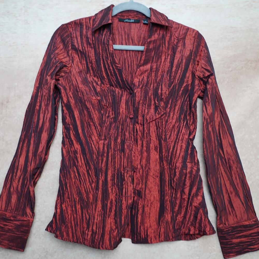 Essentials Crinkle Blouse Burgundy S Y2K Vintage 90s